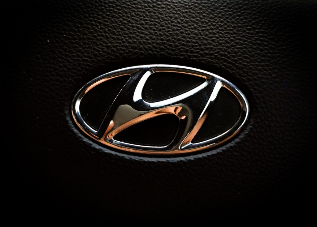 Hyundai logo on steering wheel